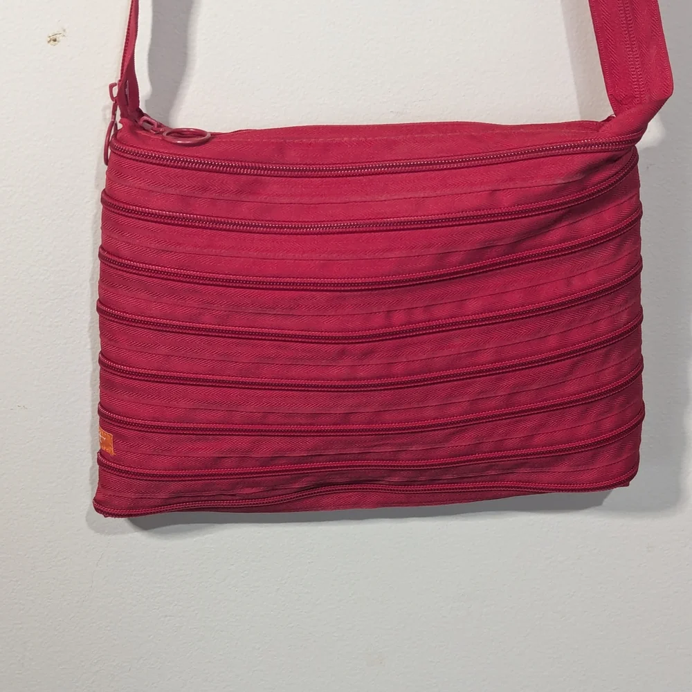 Zip It Zipper Crossbody Bag Red Novelty Purse Multi Zip Lightweight Y2K